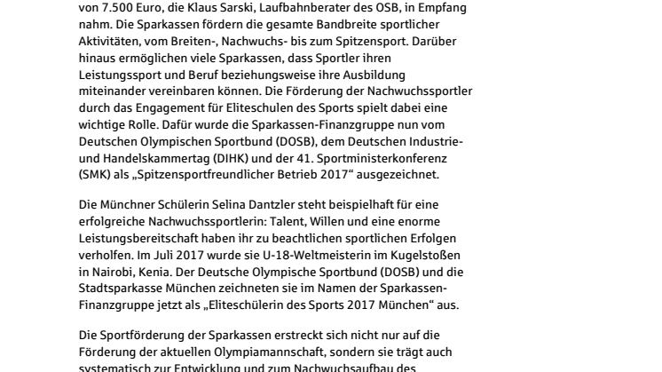 Pressemeldung Spitzensport 18. Januar 2018