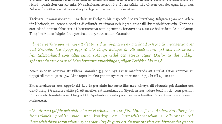 Riktad nyemission om 3,0 mkr