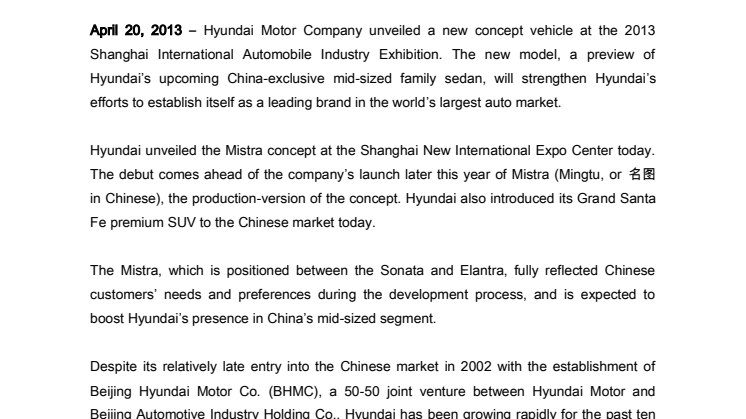 Hyundai med ny modell for det kinesiske markedet