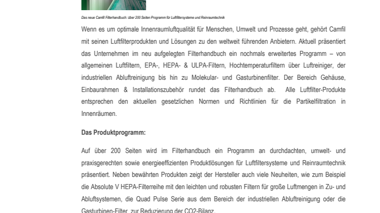 Das neue Camfil Filterhandbuch ist da