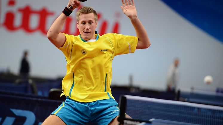 Mattias Karlsson in action på lag-VM i bordtennis i Halmstad 2018. Foto: Manfred Shillings