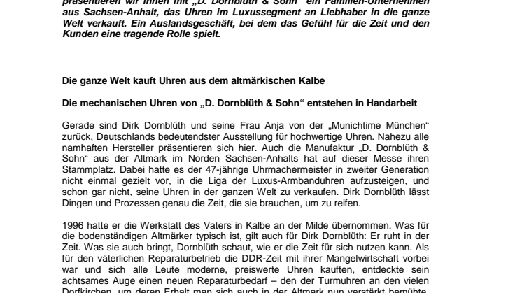 Die ganze Welt kauft Uhren aus dem altmärkischen Kalbe 