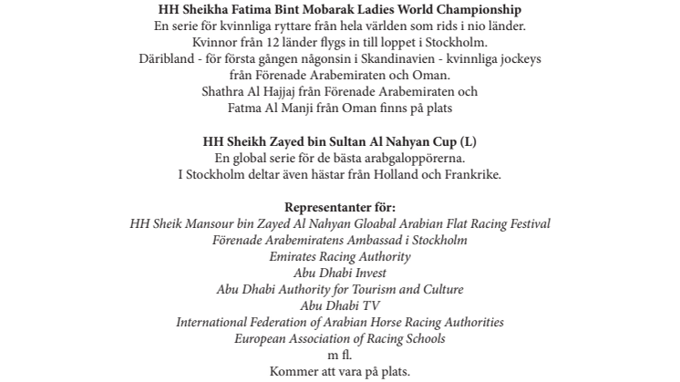 Inbjudan till presskonferens: HH Sheik Mansoor bin Zayed Al Nahyan Global Arabian Flat Racing Festival