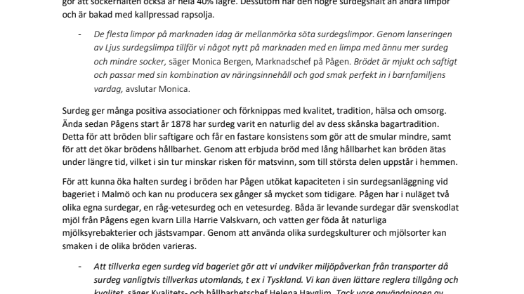 Pågen lanserar Ljus Surdegslimpa med egen surdeg
