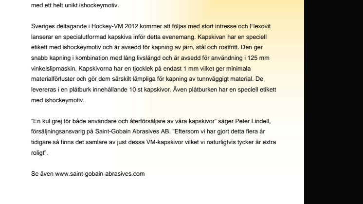 Specialkapskivor från Flexovit för Hockey-VM