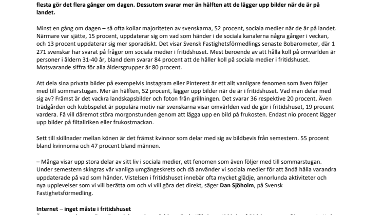 Åtta av tio håller koll på sociala medier i fritidshuset 