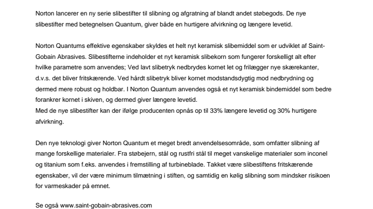 Nye slibestifter giver mere effektiv bearbejdning
