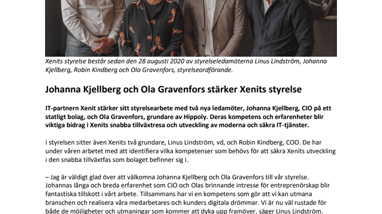 Johanna Kjellberg och Ola Gravenfors stärker Xenits styrelse