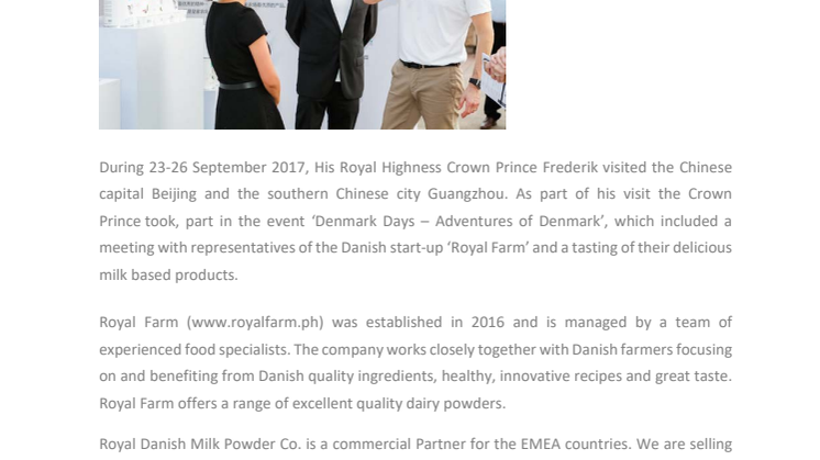 Crown Prince of Denmark Enjoyed Danish Milk in China 