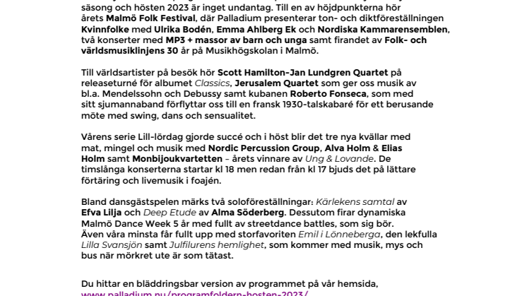 Upptäck hösten på Palladium Malmö – med Malmö Folk Festival, Roberto Fonseca & Scott Hamilton-Jan Lundgren Quartet
