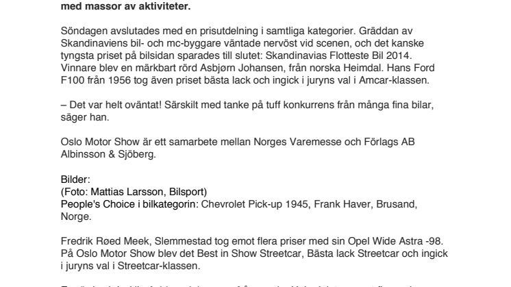 Vinnarna på Oslo Motor Show 2014