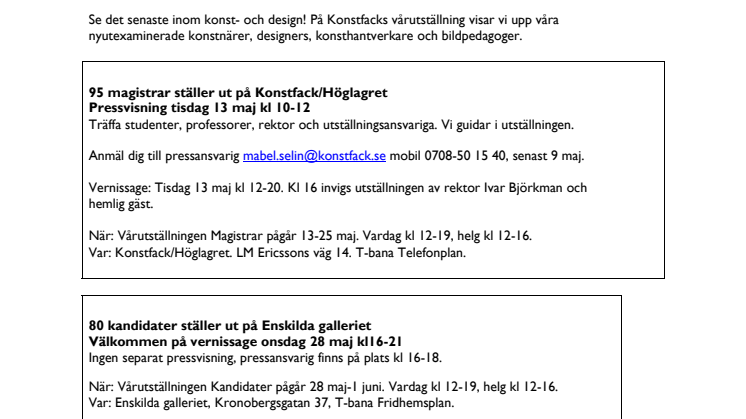 Konstfacks vårutställning: Välkommen på pressvisning 13/5 kl 10-12