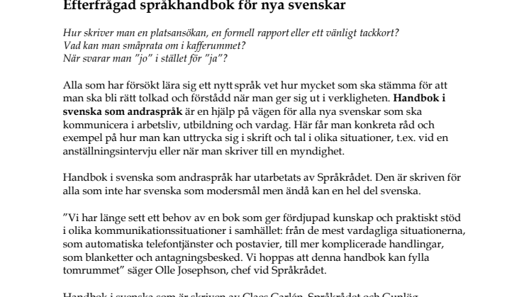 Efterfrågad språkhandbok för nya svenskar