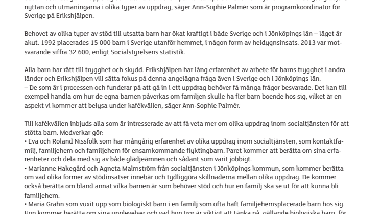 Fler barn behöver trygga vuxna - kafékväll om att bli kontaktperson och familjehem