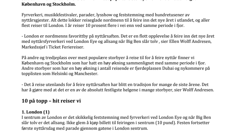Flere reiser bort for å feire nyttår.