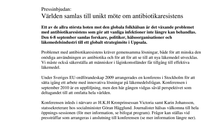 Pressinbjudan: Världen samlas till unikt möte om antibiotikaresistens