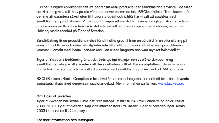 Tiger of Sweden upphör med all produktion av sandblästrade jeans 
