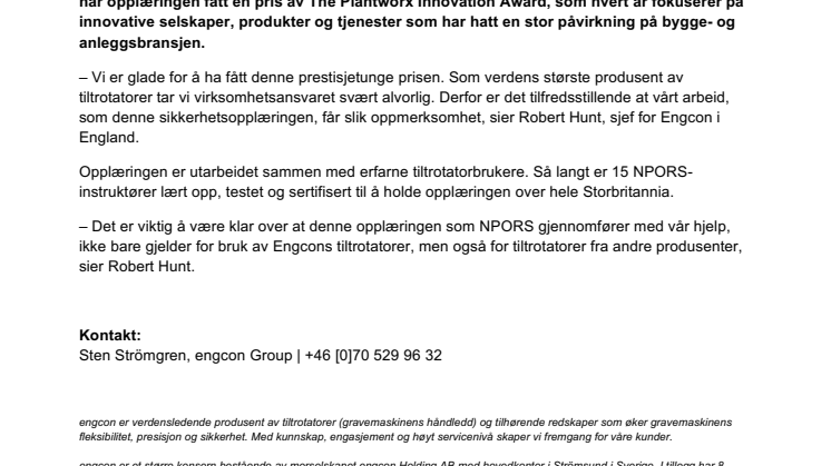 Engcons initiativ for økt sikkerhet får pris i England