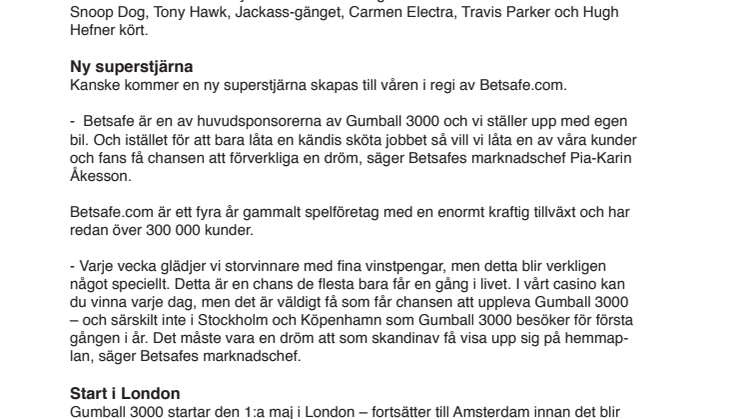 Betsafe söker förare till Gumball 3000