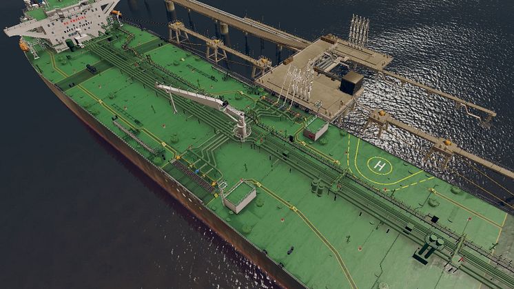 K-Sim Cargo handling simulator with visual display of the deck of a generic crude oil tanker model