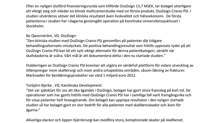 Oss-Q slutför finansiering, initierar klinisk studie och byter namn till OssDsign