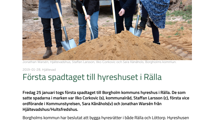 Hultsfredshus: Första spadtaget till nya hyreshuset i Rälla på Öland