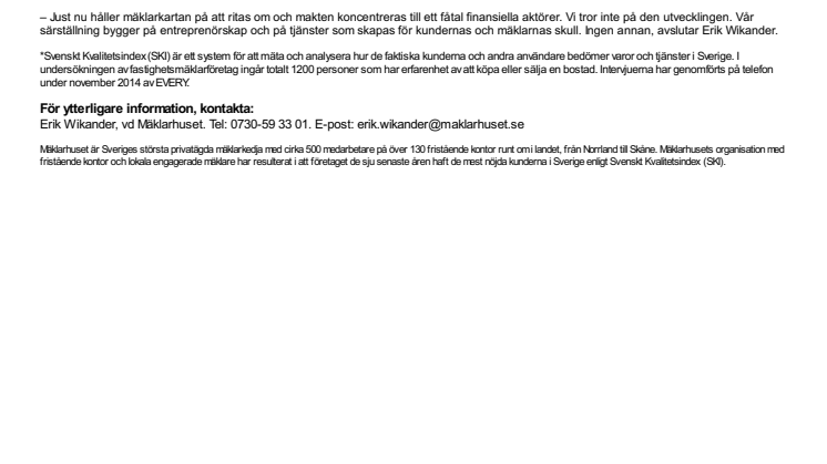 Mäklarhuset har Sveriges nöjdaste kunder