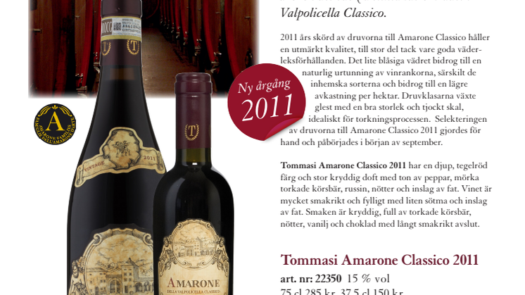 Tommasi Amarone Classico - ny årgång 2011!