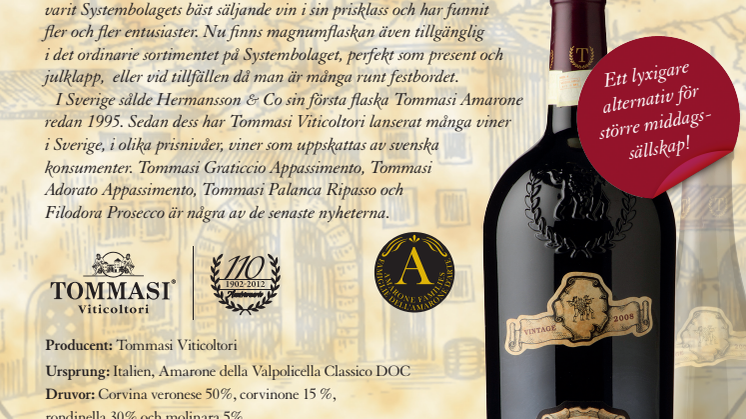 Tommasi Amarone Magnum finns nu i ordinarie sortiment!