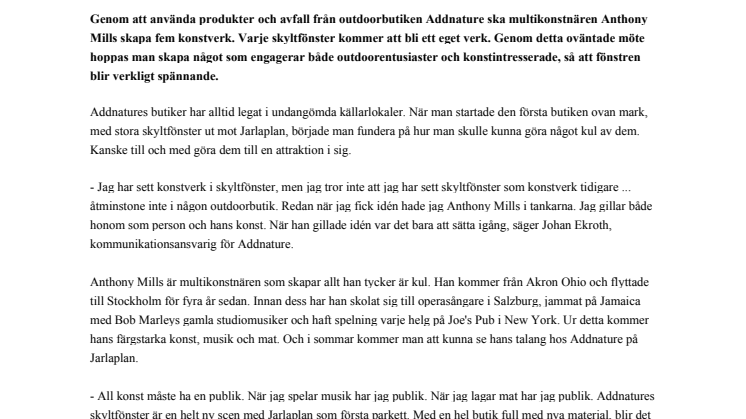 Addnature + Mills + fem skyltfönster = fem konstverk