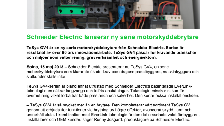 Schneider Electric lanserar ny serie motorskyddsbrytare