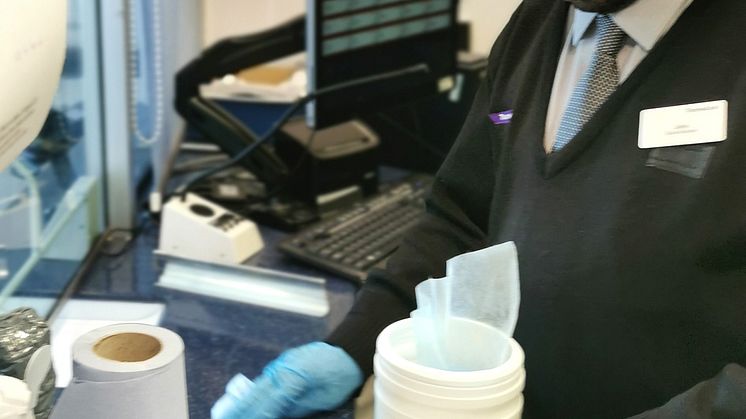 Careful cleaning at Harpenden station on the Thameslink network