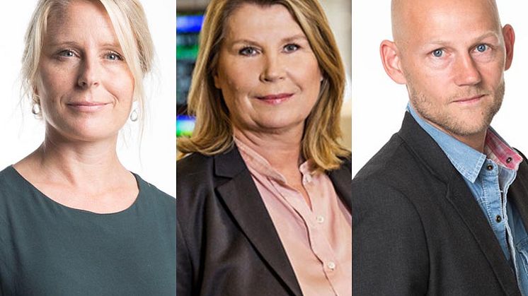 Mathilda E Hanson (foto Nicklas Thegerström), Charlotte Friborg (foto SVT) och Jörgen Huitfeldt (foto SR)