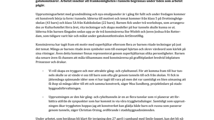 Gång- och cykeltunnel under Vasatorpsvägen målas om och får ny belysning