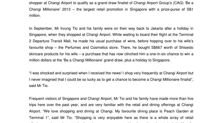 Luck shines upon Indonesian businessman at Changi Airport