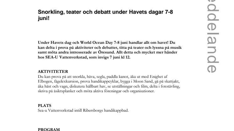 Snorkling, teater och debatt under Havets dagar 7-8 juni!