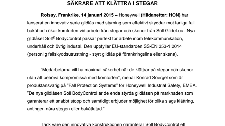  Honeywells innovativa glidlås gör det bekvämare och säkrare att klättra i stegar 