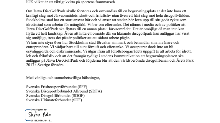 Till Idrottsborgarråd Karin Ernlund