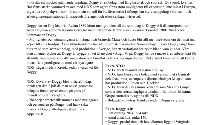 Lantmännen Doggy blir Doggy AB – fortsatt innovation, kundfokus och expansion viktigt