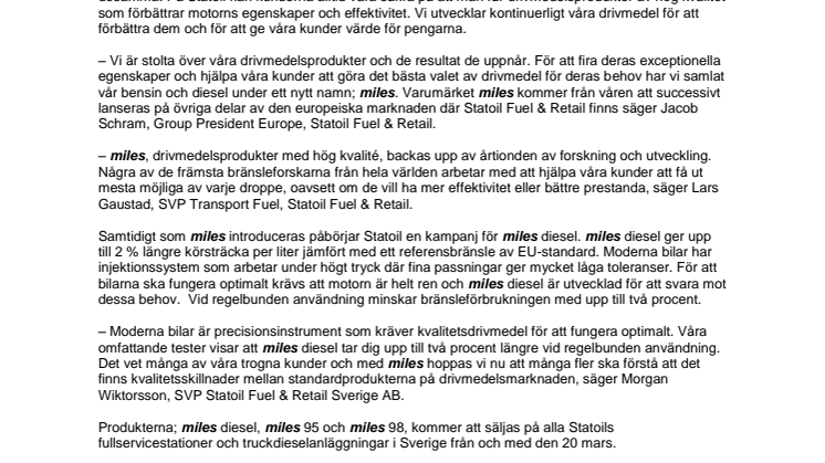  miles: Statoils nya varumärke för bensin och diesel