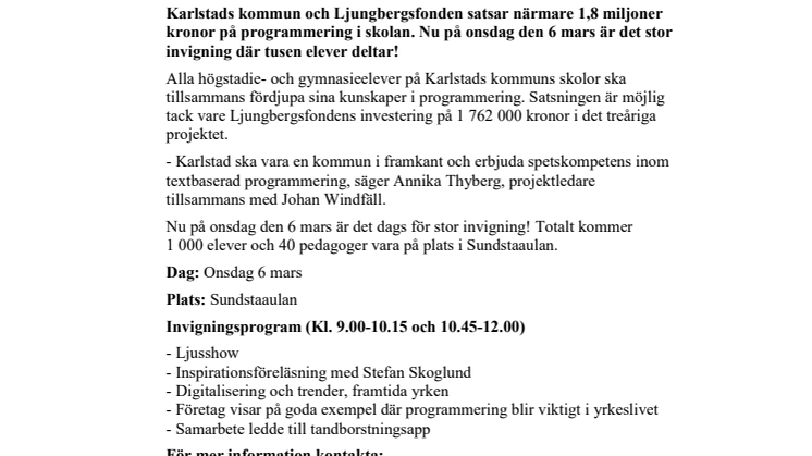 Pressinbjudan: Invigning av miljonsatsning på programmering i skolan