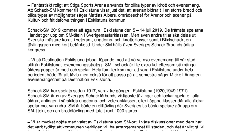 Schack-SM kommer till Eskilstuna 2019