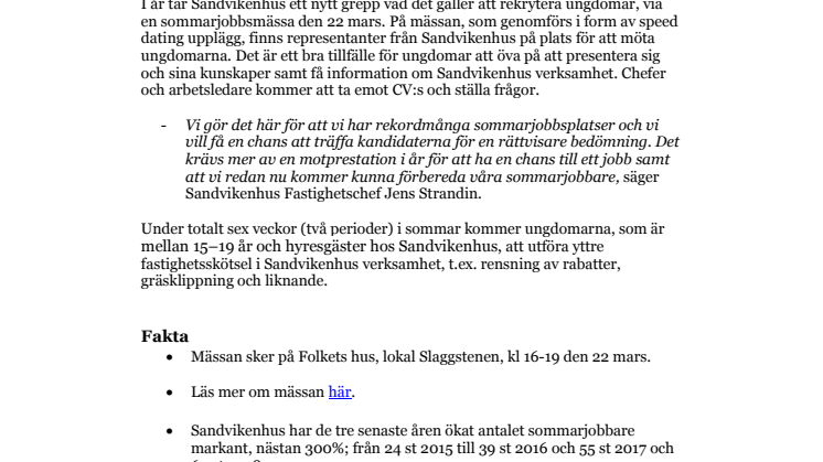 Första sommarjobbsmässan för Sandvikenhus 