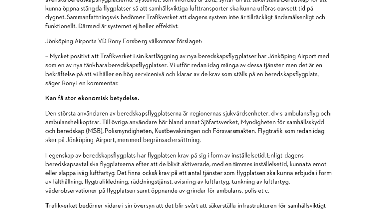 Trafikverket föreslår: Gör Jönköping Airport till beredskapsflygplats