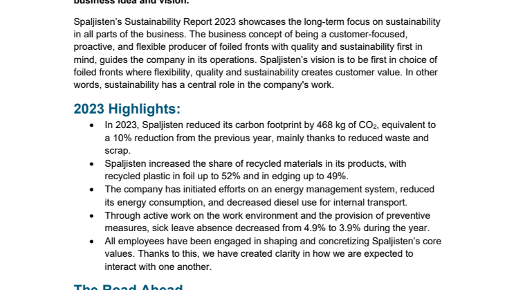 Spaljisten Sustainability Report PM ENG