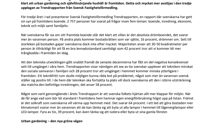 Trendrapporten 2014: Svenskarna drömmer om teknikfria rum och urban gardening