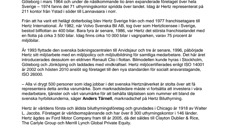 Hertz Biluthyrning firar 50 år i Sverige