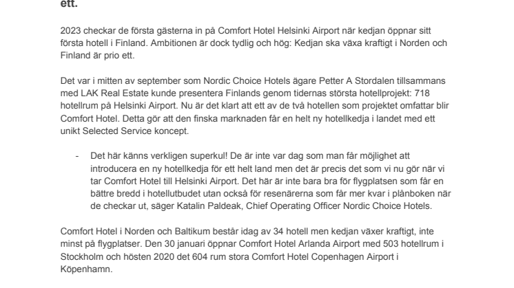 Comfort Hotels kommer till Finland