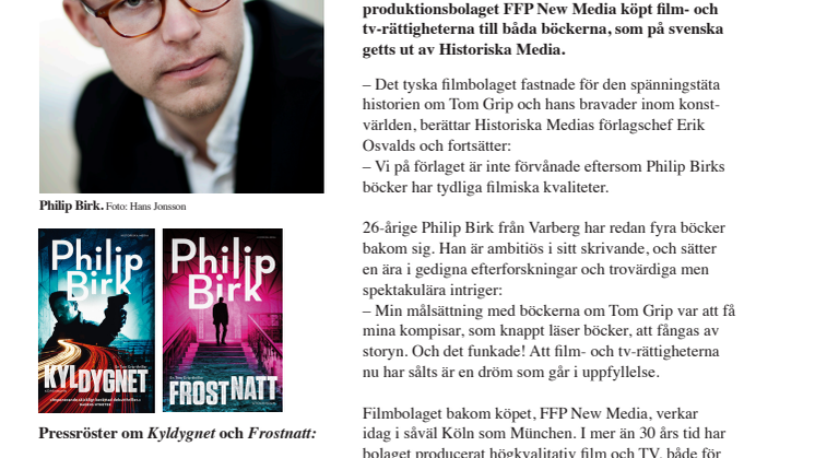 Philip Birks böcker om konsttjuven Tom Grip blir tv-serie
