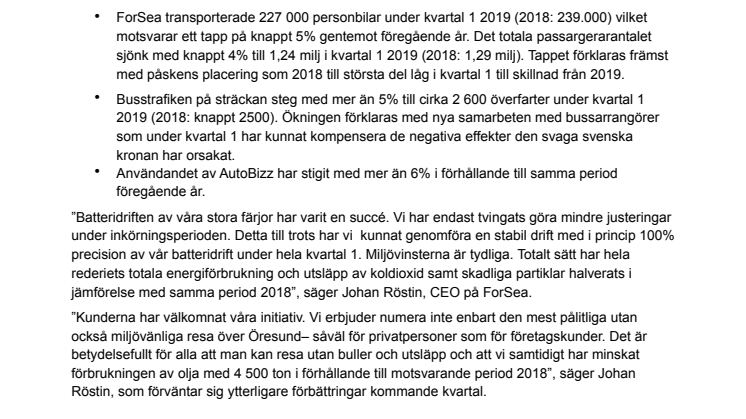 ForSea visade markant miljöförbättring på sträckan Helsingborg-Helsingör under kvartal 1